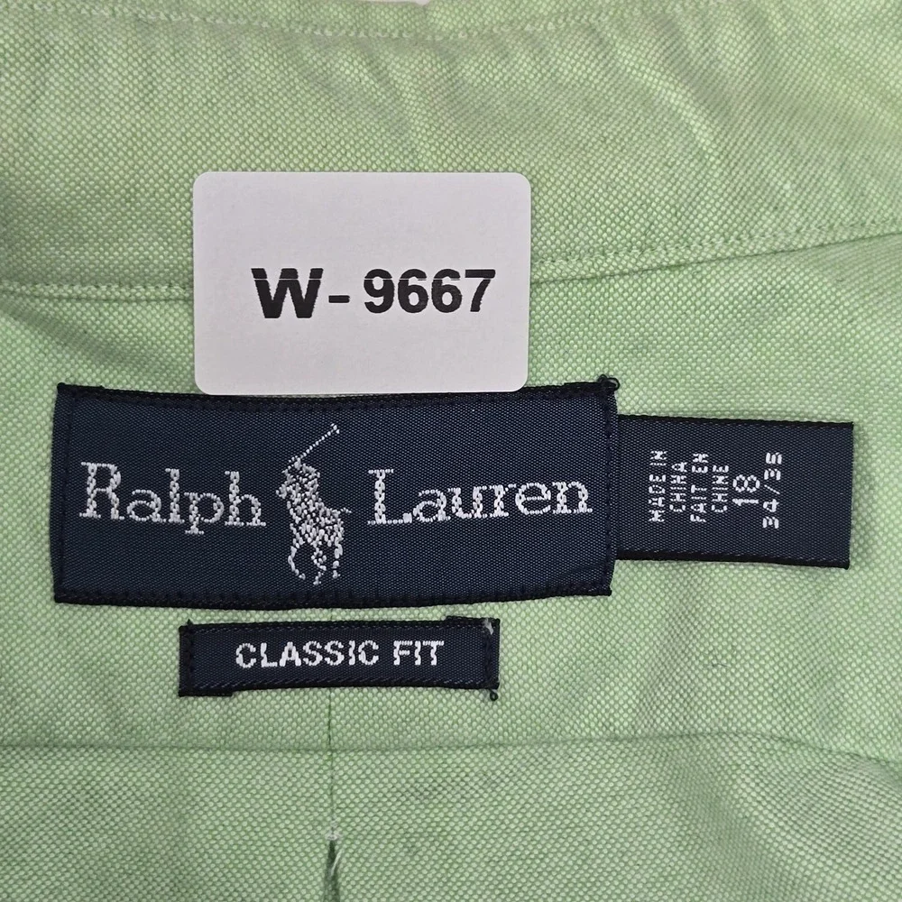 Ralph Lauren Men Button Up Shirt 18 Green Embroidered Classic
